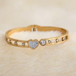 Bracelete Coração Tira Vazada com Zirconia