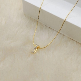 Colar Corrente Laminada com Pingente I em Zircônia Cristal