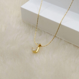 Colar Corrente Laminada com Pingente J em Zircônia Cristal