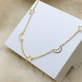 Choker Elo Português com Estrela e Lua Vazados