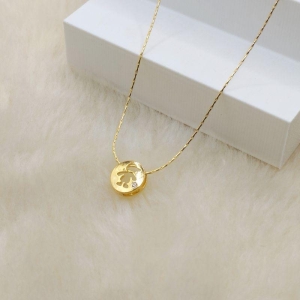 Colar Corrente Laminada com Pingente Medalha Filho Vazado