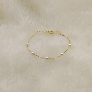 Pulseira Elo Português com Pérola Pequena