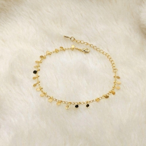 Pulseira Elo Português com Círculos em Chapa e Bolinhas Lisos