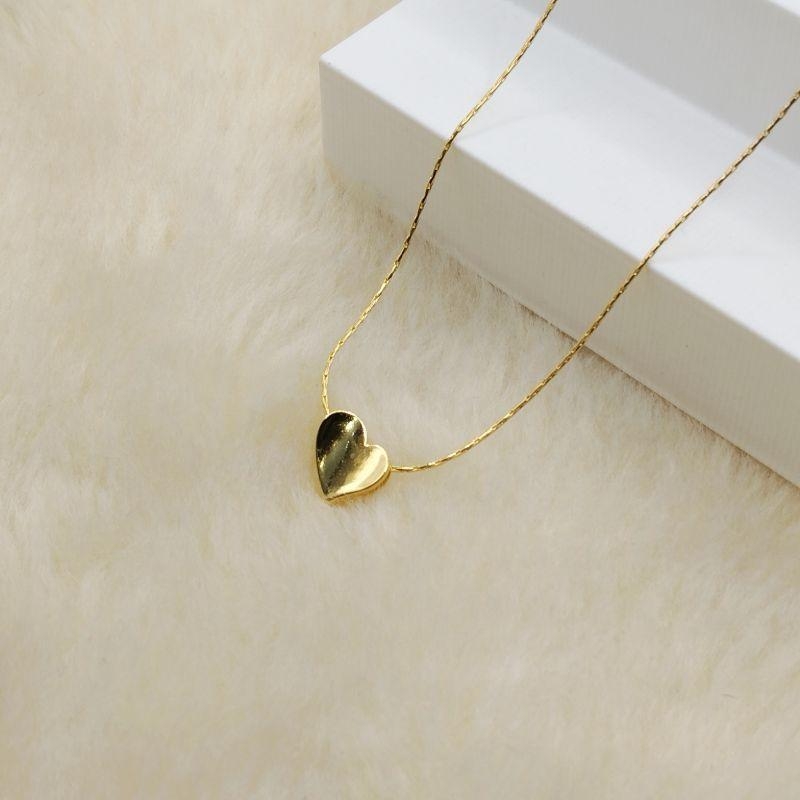 Colar Corrente Laminada com Pingente Coração Fofo Liso