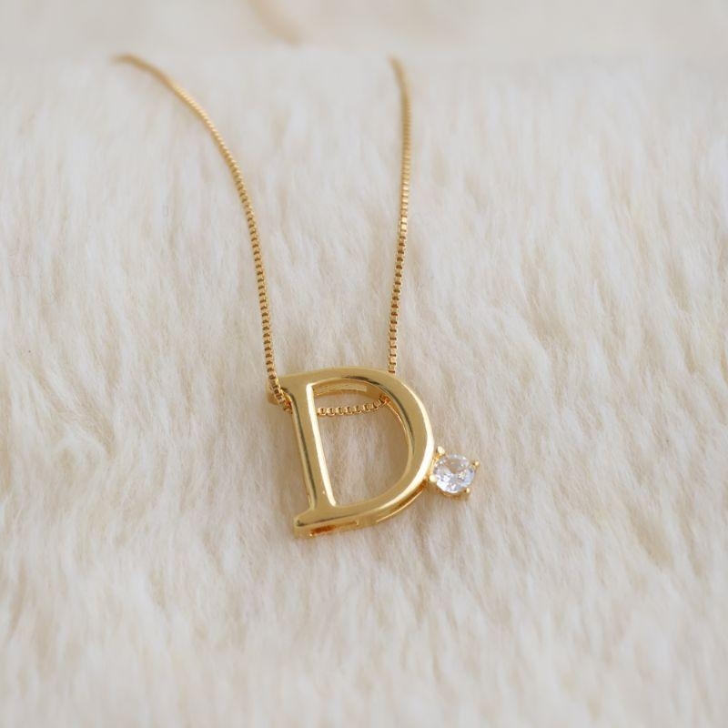 Colar Letra D Com Ponto Zirconia