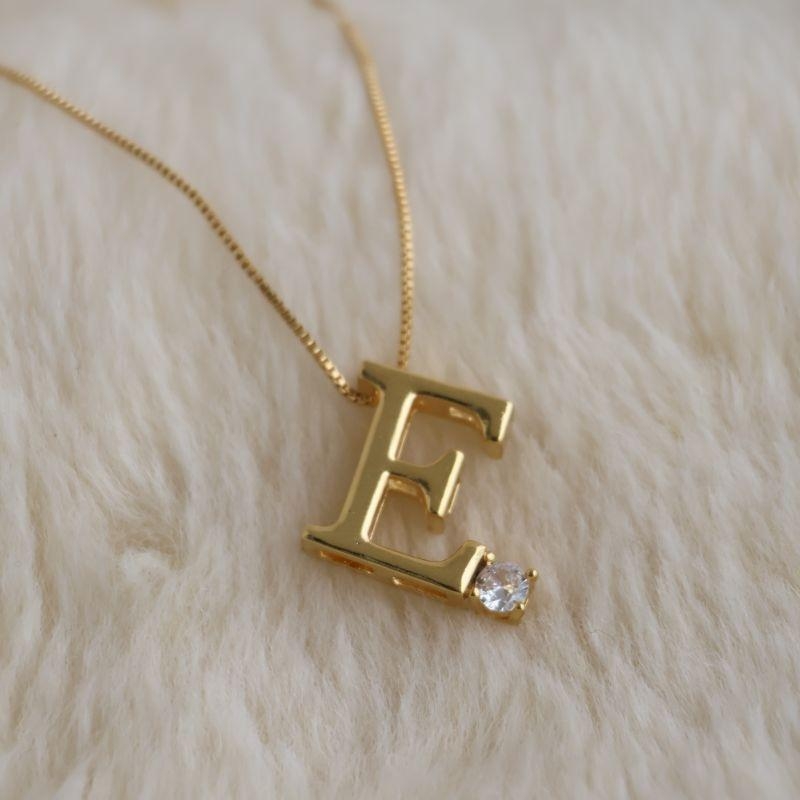 Colar Letra E Com Ponto Zirconia