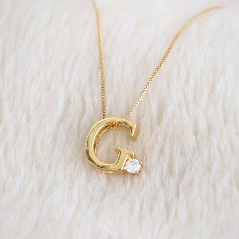 Colar Letra G Com Ponto Zirconia