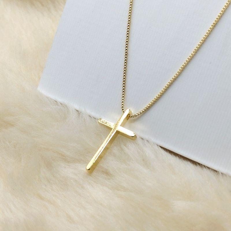Colar Veneziana com Pingente Cruz Lisa