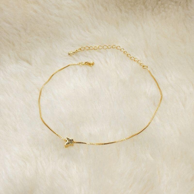 Tornozeleira Veneziana com Pingente Borboleta Liso