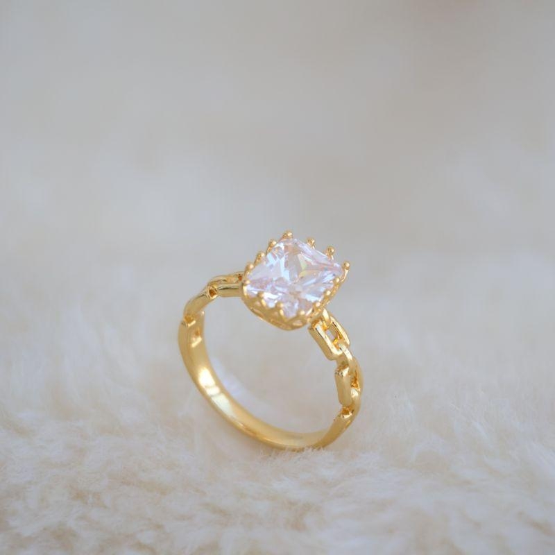 Anel Cadeadinho Zirconia Quadrada