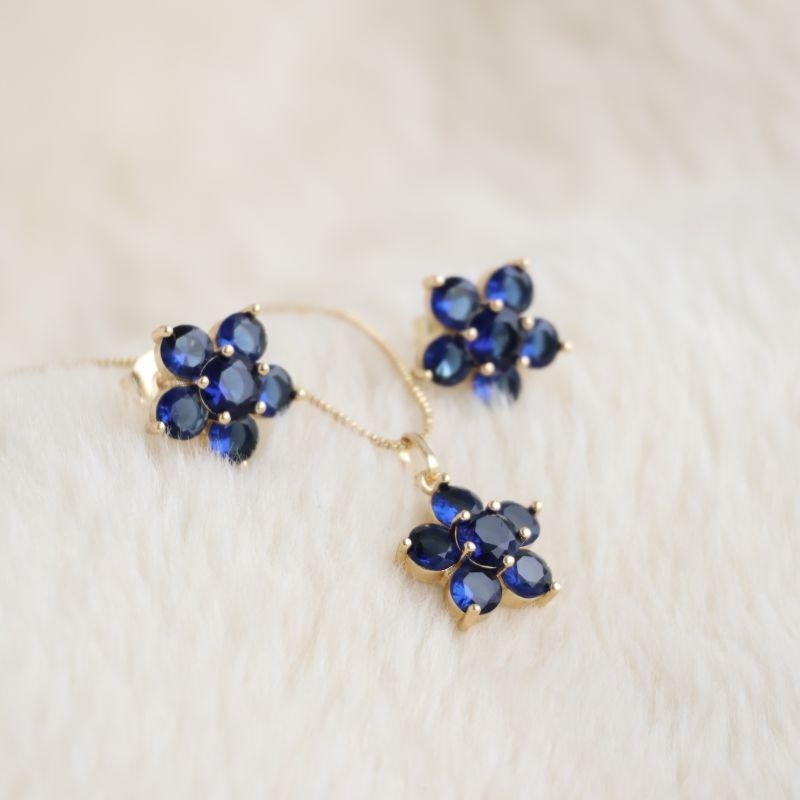 Conjunto Flor Zirconias Azul