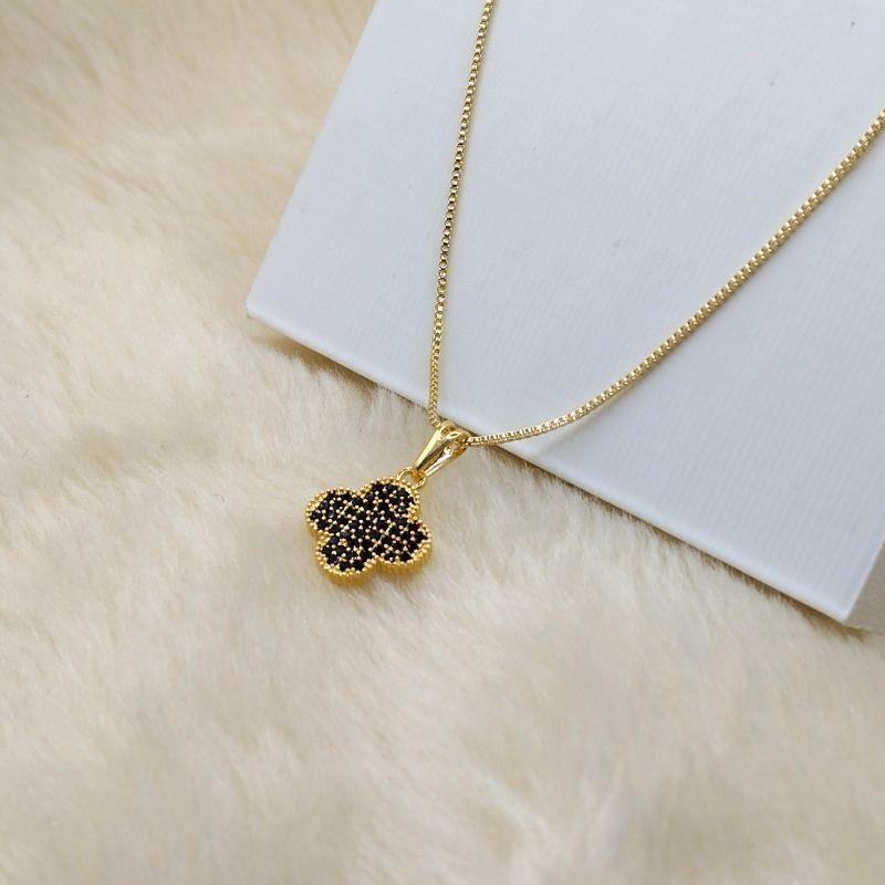 Colar Veneziana com Pingente Van Cleef em Zircônia Preto
