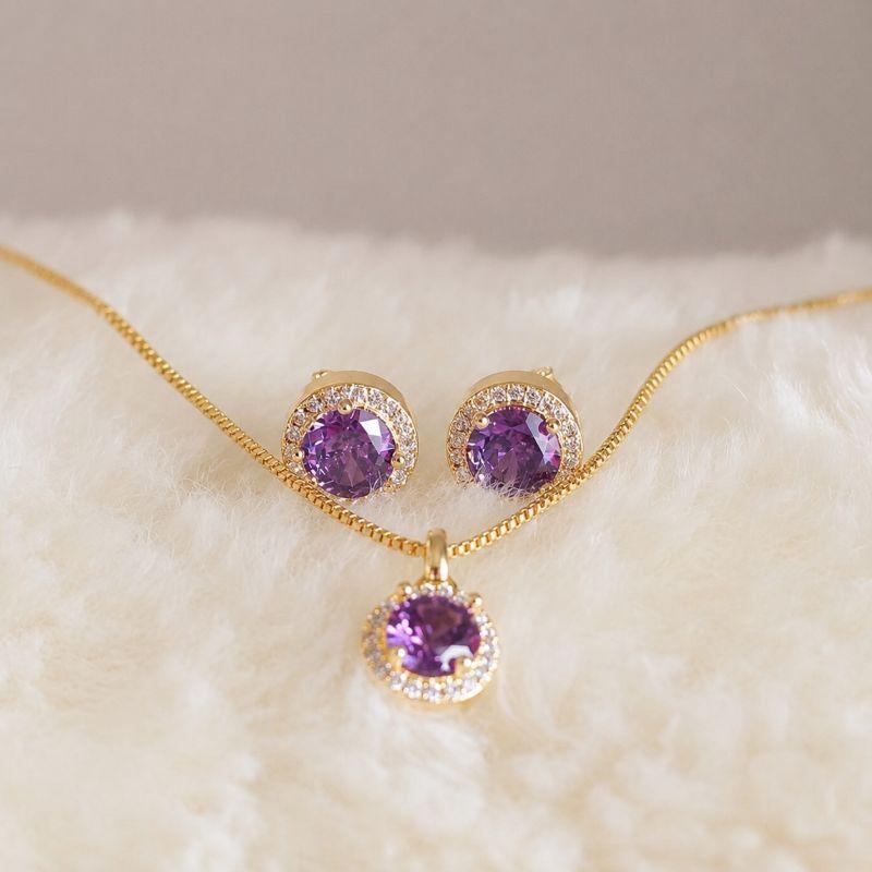 Conjunto Bolinha Roxa Microzircona Em Volta