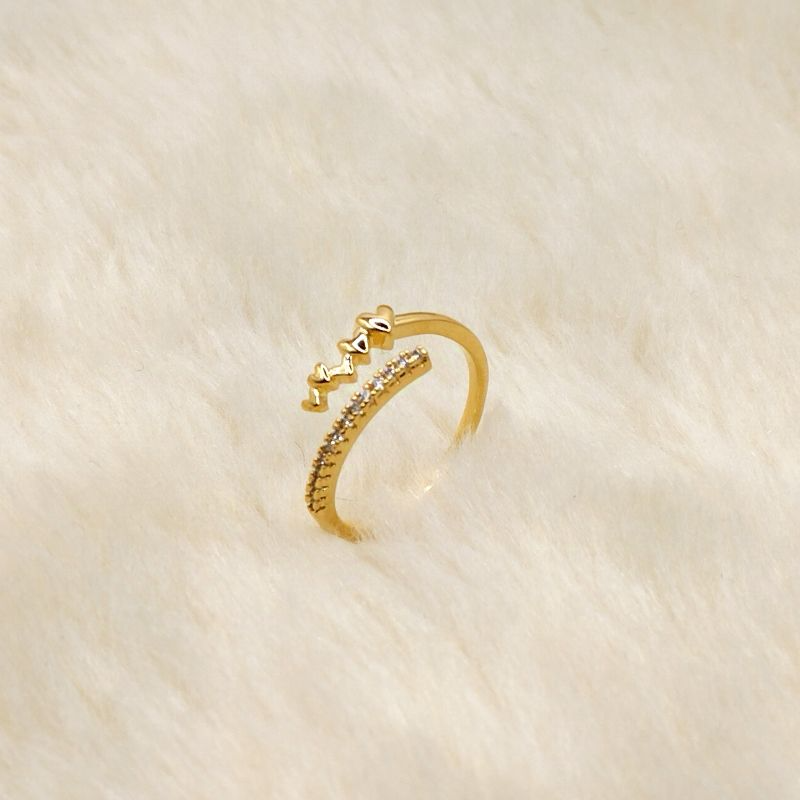 Anel Ajustável Duas Pontas Com Zircônia Cristal e Corações Liso