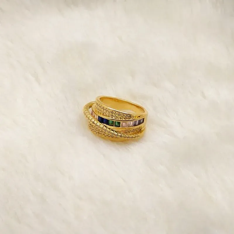 Anel Entrelaçado Em Zircônia Cristal E Colorida