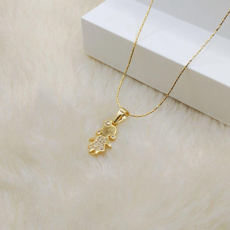 Colar Corrente Laminada com Pingente Filha em Zircônia Cristal