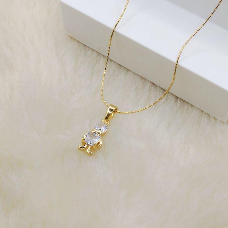 Colar Corrente Laminada com Pingente Filho Ponto de Luz em Zircônia Cristal