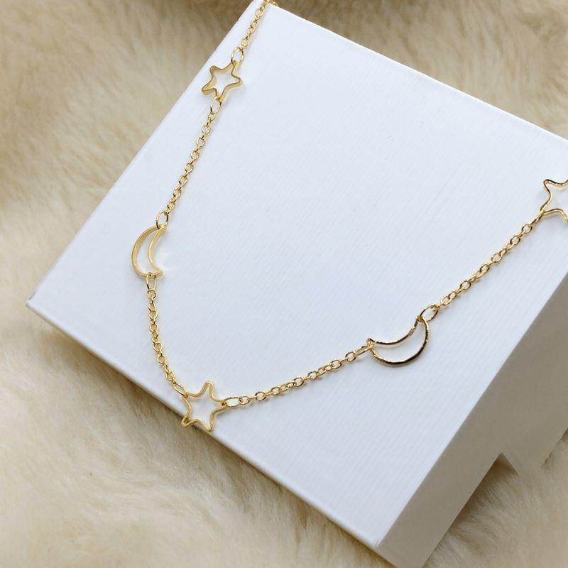 Choker Elo Português com Estrela e Lua Vazados