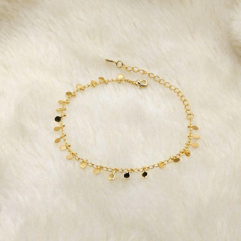 Pulseira Elo Português com Círculos em Chapa e Bolinhas Lisos