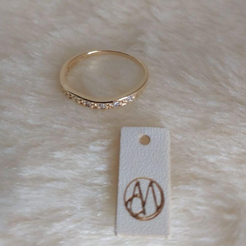 Anel Linha Ondulada Microzirconias Cristal