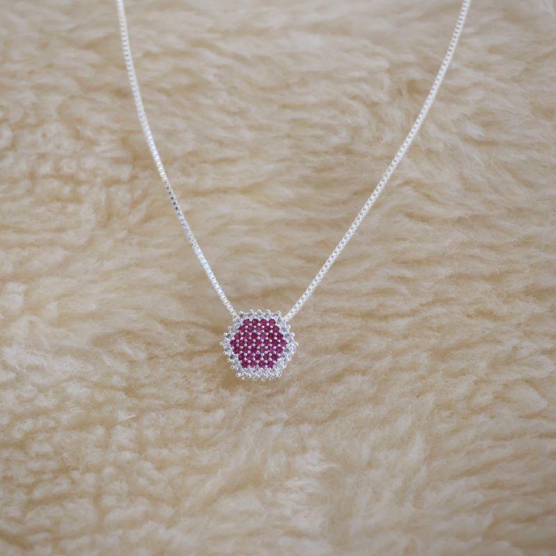 Colar Colmeia Cravejado Rosa