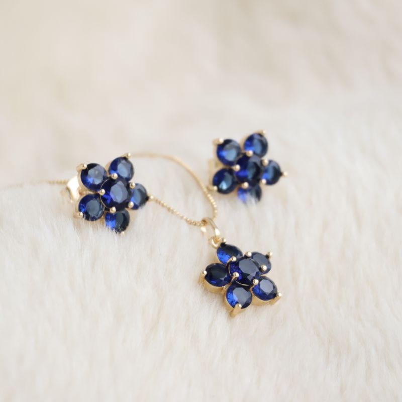 Conjunto Flor Zirconias Azul